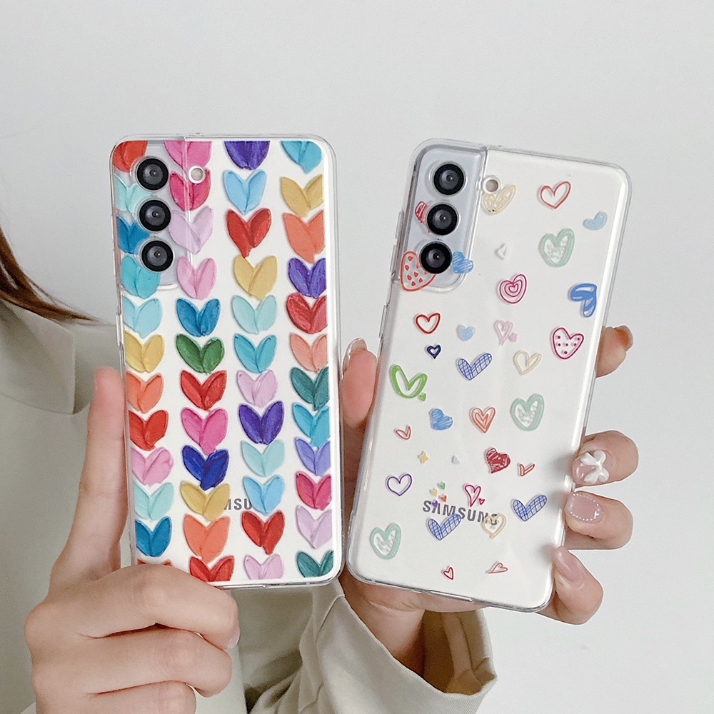 เคสโทรศัพท์มือถือแบบนิ่ม ใส กันกระแทก ลายกราฟฟิตี้หัวใจ สําหรับ Samsung Galaxy A24 S23 FE S22 S21 S23 Plus Ultra Note20 A14 A23 A34 54 4G 5G