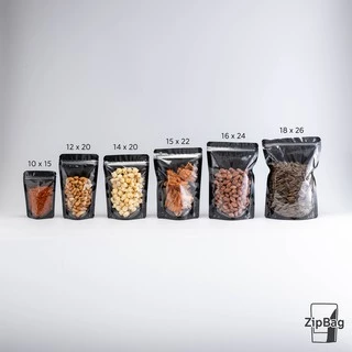 ถุงมีซิป หน้าใสหลังดำ ก้นตั้งได้ (100ใบ) Zipbag