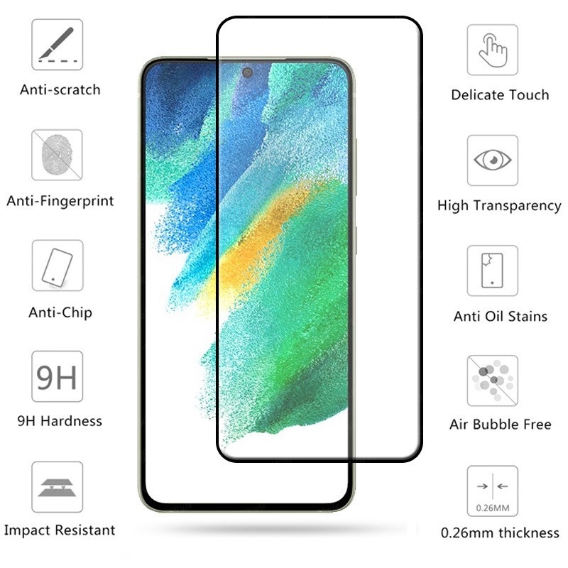 ฟิล์มกระจกเต็มจอ For Samsung A17 S26Ultra A07 A16 A06 S21 FE 5G S21FE S20 FE S20FE ขอบดำ ฟิล์มกระจกนิรภัยกันรอยหน้าจอ
