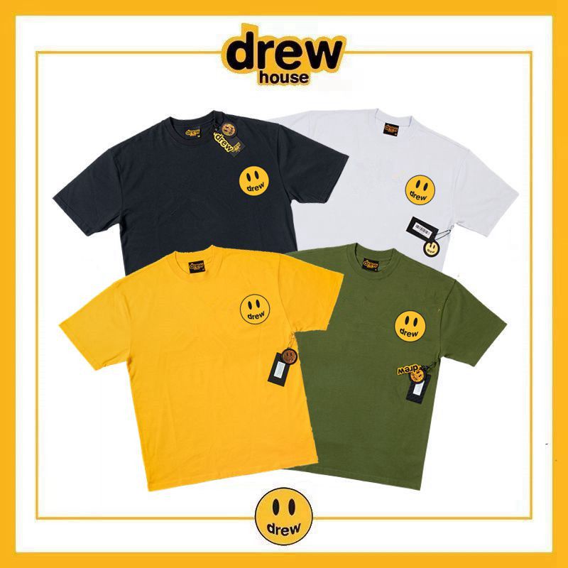 เสื้อยืดแขนสั้น ผ้าฝ้าย ทรงหลวม ลายหน้ายิ้ม Drew House Justin Bieber ขนาดเล็ก สําหรับคู่รัก – โปรปัง