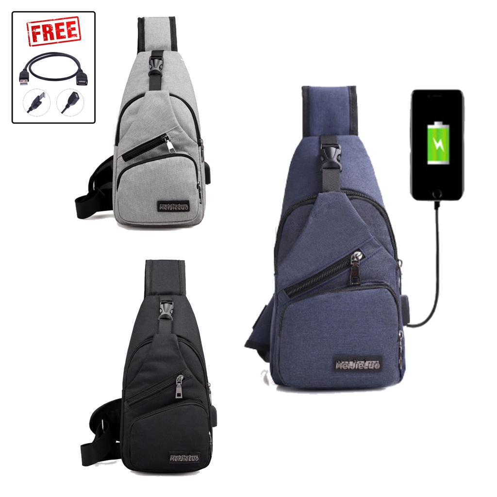 NAMCHA SHOP USB กระเป๋าสะพายสำหรับผู้ชาย Canvas B85