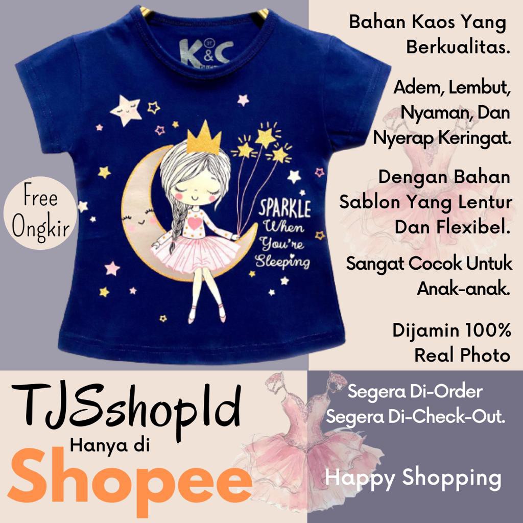 แขนสั้นเสื้อผ้าเด็กผู้หญิง 1-10 ปีขายส่งขายปลีกเสื้อเด็กผู้หญิง Distro Sparkel Navy Pattern