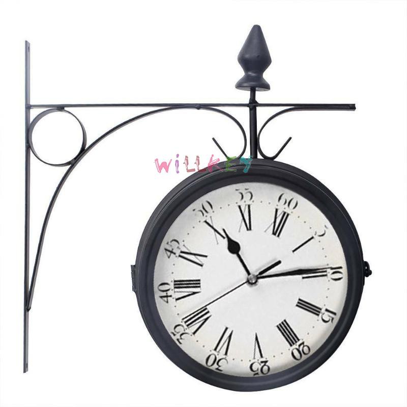 Outdoor Wall Clock Double Side Station Clocks Retro Outside Bracket