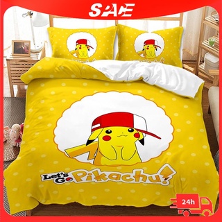 [จัดส่งด่วน] ชุดเครื่องนอน ผ้าห่ม ปลอกหมอน พิมพ์ลายอนิเมะ One Piece Pikachu 3D 34 ชิ้น