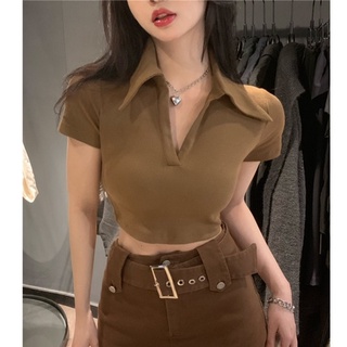 Xiaozhainv เสื้อยืดครอปท็อป แขนสั้น เอวเข้ารูป