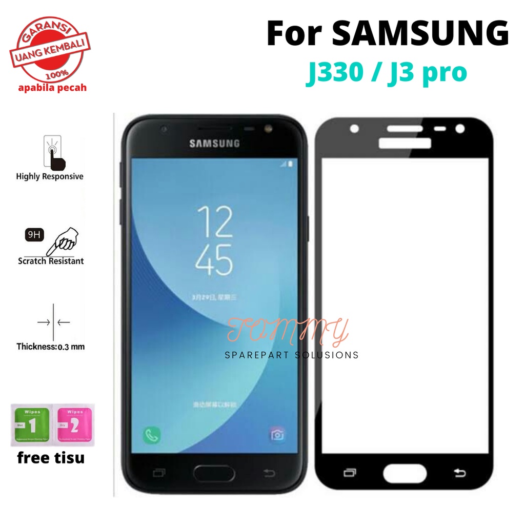 กระจกนิรภัย Samsung J330 / J3 pro ฝาครอบกาวเต็ม 5D/HD/9D/21D ประกันหัก