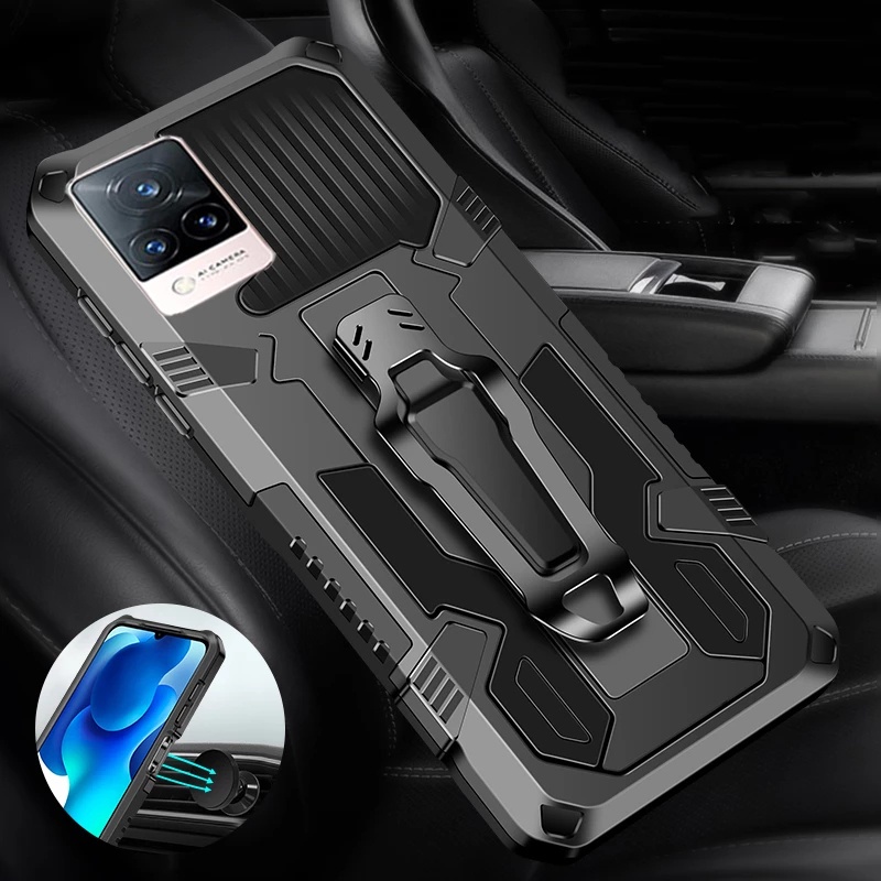Vivo V21 5G 4G V20 V20 SE V19 V19 Neo V17 Pro Hybrid ทนทานเกราะกันกระแทก Kickstand ฝาครอบคลิปเข็มขัด