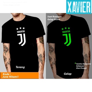 เสื้อยืดผ้าฝ้ายพิมพ์ลายคลาสสิก เสื้อยืด พิมพ์ลาย Combed 30 Distro GLOW iN THE DARK JUVENTUS สไตล์อินโดนีเซีย สําหรับผู้ช