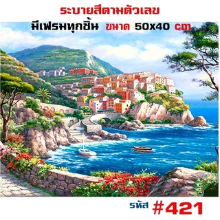 ภาพระบายสีตามตัวเลข มีเฟรมไม้ให้ 40x50cmพร้อมส่ง รูปวาด ระบายสี ภาพชุด DIY ภาพวาดระบายสี ภาพระบายสีตามตัวเลข kkrit999