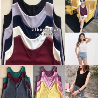 💗เสื้อแขนกุด สีพื้น ผ้าโฟร์เวย์
