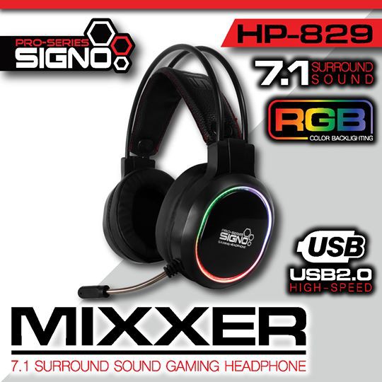 หูฟังเกมมิ่ง SIGNO MIXXER HP-829 Gaming Headset 7.1 Surround Sound RGB รับประกันศูนย์1ปี