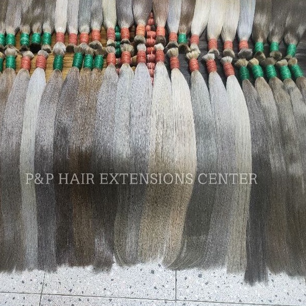 ผมแท้ 100% เฉดสีเทา ไซส์ 25(46-48​เซนติเมตร)​ยาวระดับเอวบน