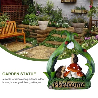 Yard Lawn Gift Solar Powered Waterproof DIY Ornament Resin With LED Light Hedgehog Mushroom Garden Statue