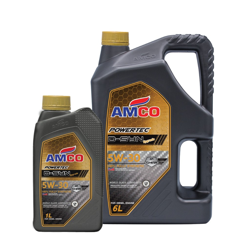 น้ำมันเครื่องดีเซล เกรดสังเคราะห์แท้ 100%  Amco 5W-30 Powertec D Syn ขนาด 6+1 ลิตร