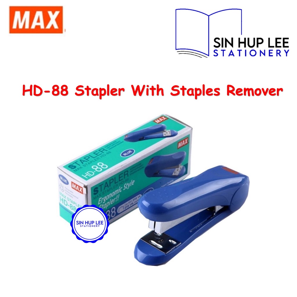 Max เครื่องเย็บกระดาษสไตล์ตามหลักสรีรศาสตร์พร้อมลวดเย็บกระดาษ Remover HD-88R ใช้สูงสุด 2115 1/4 ลวดเ