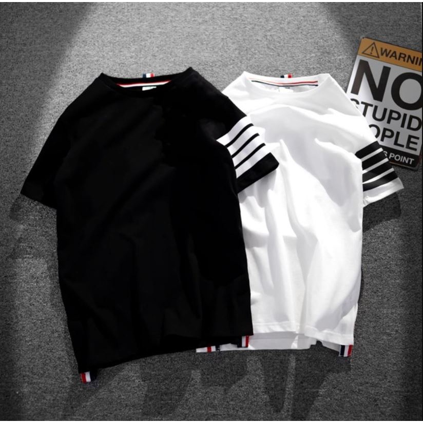 Super HOT เสื้อยืดแขนสั้น Thome ขอบลายทาง ผ้าคอตตอนยืด 100% ดูดซับเหงื่อ Choose Us CP004