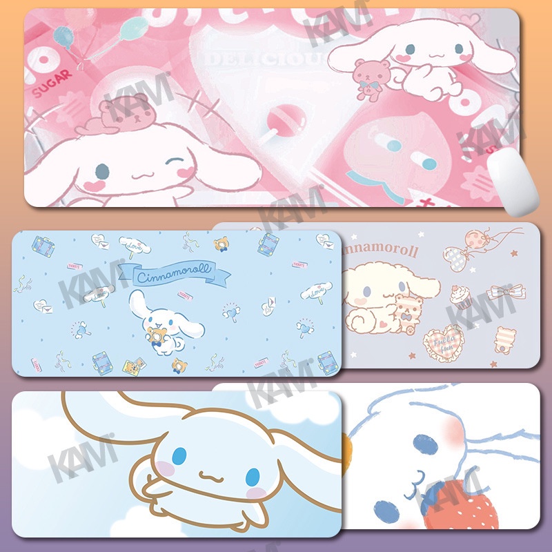 แคมการ์ตูน Sanrio รองเมาส์ม้วนอบเชยเกมขนาดใหญ่ 800 มม. x 300 มม. แผ่นรองโต๊ะคอมพิวเตอร์กันน้ำแผ่นรองเมาส์การพิมพ์ HD น่ารักแป้นพิมพ์สำนักงานแผ่นรองเมาส์ตกแต่งห้อง