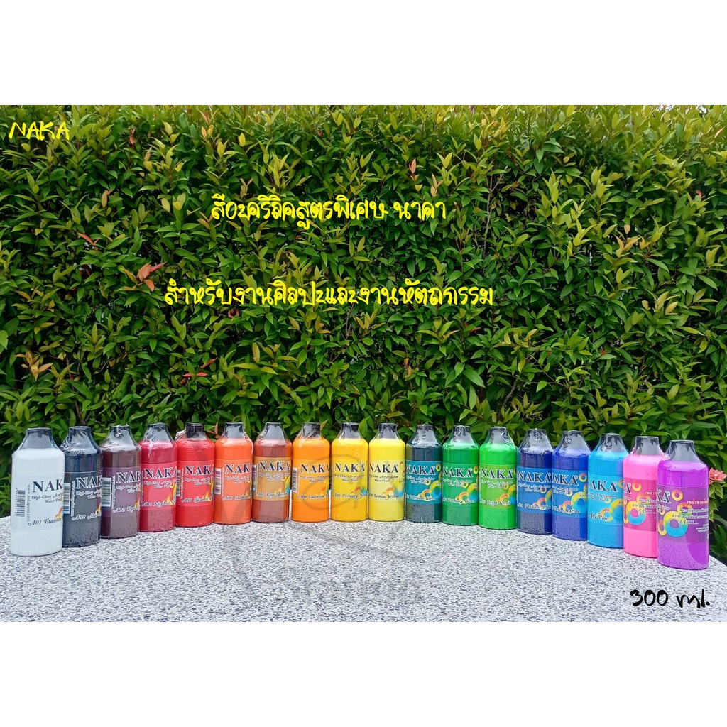 NAKA สีอะคริลิคสูตรพิเศษ นาคา สำหรับงานศิลปะและงานหัตถกรรม High-Gloss Acrylic Colour Water Proof (300 ml.)#