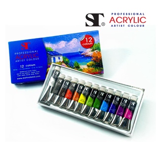 ST (เอสที) ชุดสีอะคริลิค ST  สี หลอดเงา #302-02SETD