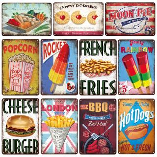 2020 POPCORN BBQ Burgers Hot Dogs Metal Wall Art Tin Sign Vintage Poster Cafe Kitchen Pub Restaurant Cafeteria Sweet Home Decor