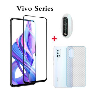 (3in1) Vivo V19 V20 V23E V21 V17 V15 Pro v11 v11i S1Pro ฟิล์มกระจกนิรภัยแบบเต็มหน้าจอ + ฟิล์มคาร์บอนไฟเบอร์ด้านหลัง + ฟิล์มเลนส์กล้อง