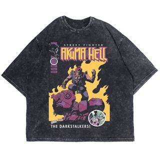 [100% Cotton] เสื้อยืด ลาย AKUMA VERSUS HELL WASHING VINTAGE ขนาดใหญ่ (เสื้อยืดซักได้)