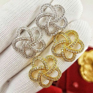 [สินค้าพร้อมส่งค่ะ]​ต่างหู Lucky Flower ทรงดอกไม้ฉลุ สีทอง/เงิน ฝังเพชร CZ ตามลายเส้น