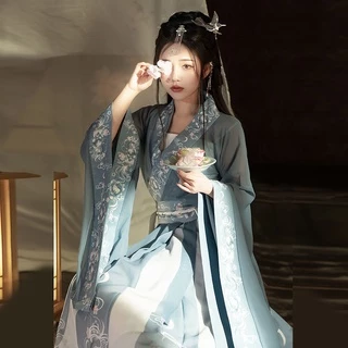 Hanfu [Fanyu] เสื้อผ้าแขนใหญ่ของนักวิชาการจีนในฤดูใบไม้ผลิและฤดูร้อน