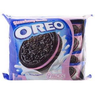 โอรีโอคุกกี้แซน์วิชรสสตรอเบอร์รี่ 256.5กรัม Oreo Strawberry Sandwich Cookies 256.5g.