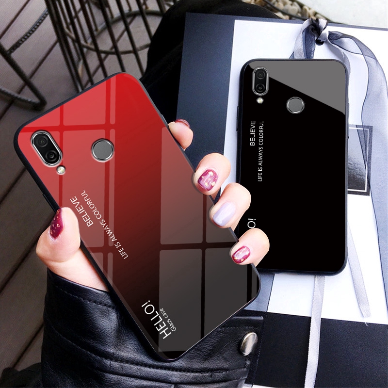 Xiaomi Poco M3 X3 NFC Redmi Note 7 6 5 Pro 5A Prime Case Glossy Gradient Tempered Glass Hard Phone Case Cover