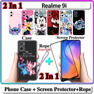 2 IN 1 เคส Realme 9i เคส พร้อมกระจกนิรภัยโค้ง ป้องกันหน้าจอเซรามิค สติทช์ และมินนี่