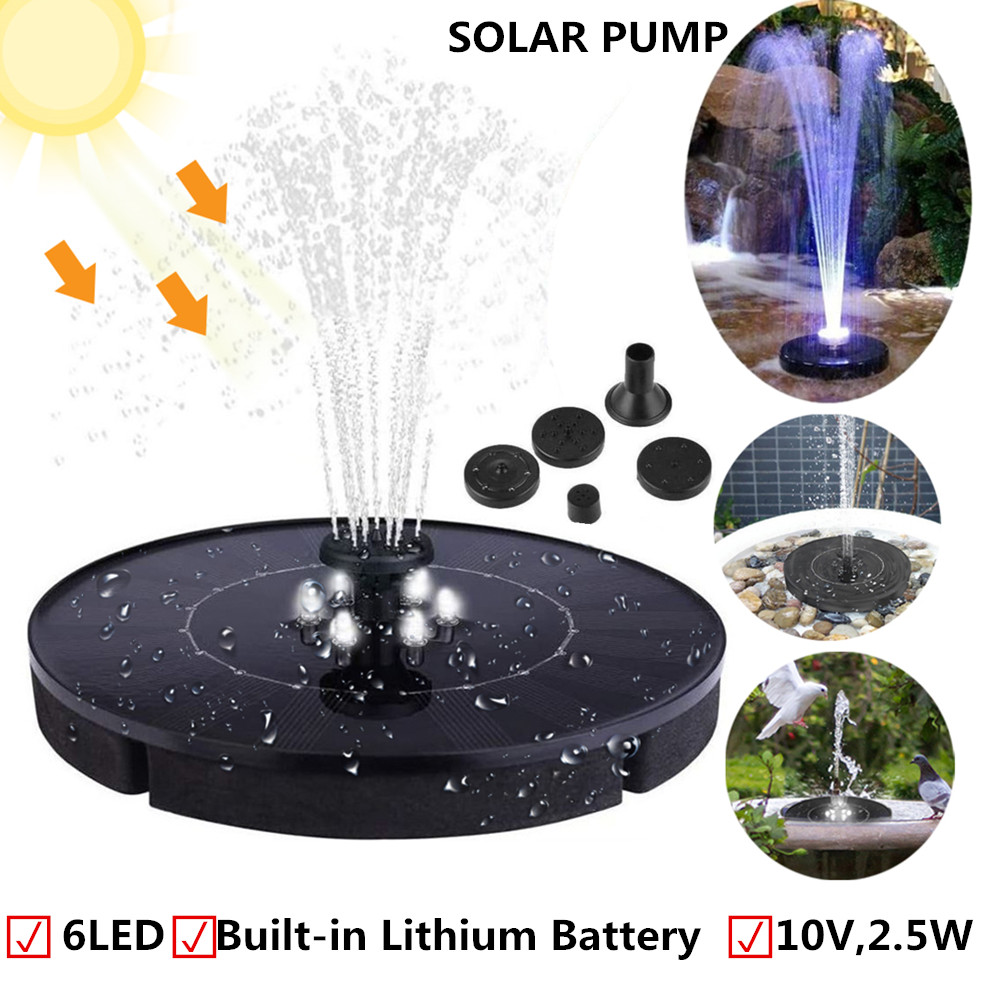 2 5w Solar Water Fountain Floating, Solar Outdoor Water Fountain With Led Lights