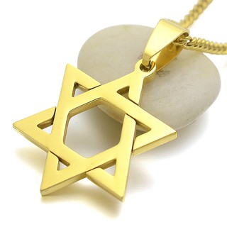 Gold Tone Stainless Steel Jewish Star Of David Charm Pendant Necklace CB07A005