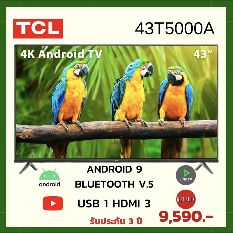 TCL ทีวี UHD LED (43", Android, 4K) รุ่น 43T5000