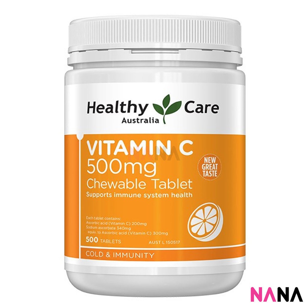 Healthy Care Vitamin C 500mg Chewable 500cap (EXP:01 2026) เฮลท์ตี้ แคร์ วิตามินซีบรรเทาความรุนแรงและระยะเวลาของการเป็นโรคหวัด