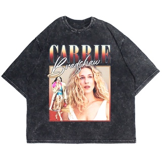 เสื้อยืดผ้าฝ้ายพิมพ์ลายเสื้อยืด ขนาดใหญ่ พิมพ์ลาย CARRIE BRADSHAW WASHING VINTAGE