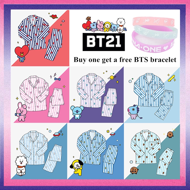 (ซื้อหนึ่งแถมหนึ่ง) ชุดนอนแขนยาว ลายการ์ตูน bt21