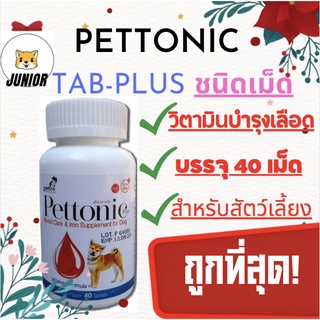 ถูกที่สุด!!🔥 Pettonic TAB-Plus  อาหารเสริม บำรุงเลือดสุนัข ชนิดเม็ดสำหรับสุนัข กลิ่นเนื้อ 40 เม็ด