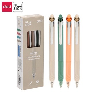 Deli ปากกาเจล 8 แท่ง แบบกด หมึกน้ำเงิน 0.7mm ปากกา  ้ามจับนุ่ม การจัดส่งแบบสุ่มสี เครื่องเขียน อุปกรณ์การเรียน Gel pen