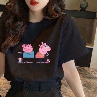 CX คอกลมเกาหลีเสื้อยืดขนาดบวกการ์ตูน Peppa รูปแบบหมูพิมพ์เสื้อยืดผ้าฝ้ายเสื้อยืดขนาดใหญ่สําหรับ FlZ