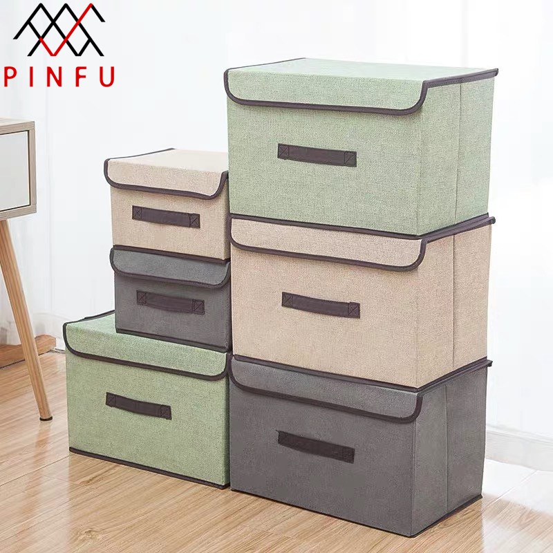 PINFU_SHOP กล่องพับ อเนกประสงค์ (มีขนาดใหญ่และเล็ก) ทำจากผ้าลินิน ใส่เสื้อผ้า เก็บของ พับเก็บได้