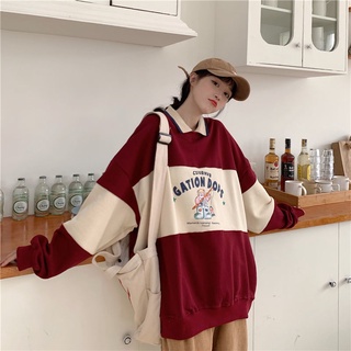 Cotton fall womens clothing lapel American style fried street sweater womens age-reducing stitching thin polo shirt lo