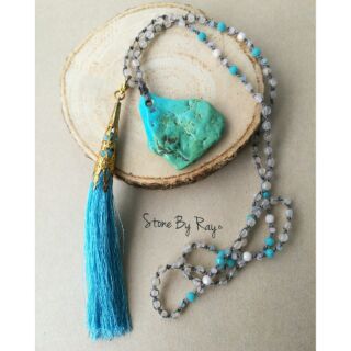 สร้อยคอยาวจี้หินเทอร์ควอยส์ Moonstone &amp; Turquoise Necklace