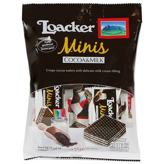 ล็อคเกอร์มินิส์เวเฟอร์รสโกโก้ไส้ครีมนม 80กรัม Loacker Minis Cocoa Wafers Filled with Milk Cream 80g.