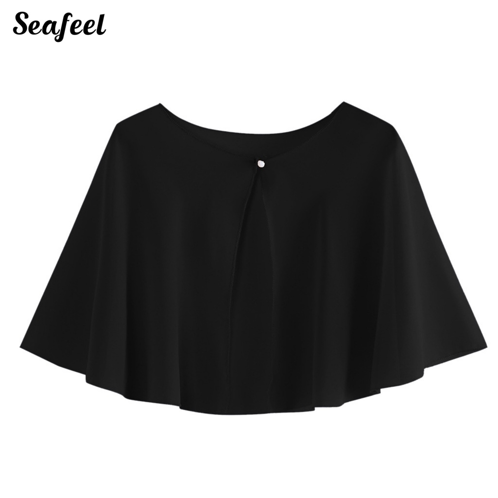 Seafeel_ ผ้าคลุมไหล่ ผ้าชีฟอง ซีทรู ทรงหลวม ขนาดเล็ก กันแดด กระดุมด้านหน้า อุปกรณ์เสริม สําหรับเสื้อผ้า