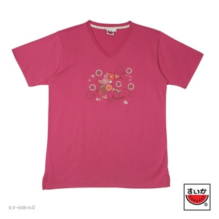 เสื้อแตงโม (SUIKA) เสื้อยืดคอวี แขนสั้น ลายปักนก( E.V-029 )