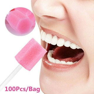 100x Disposable Oral Care Sponge Swab Tooth Cleaning Mouth Swabs With Stick