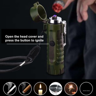 ⚡พร้อมส่ง⚡ ไฟแช็กพร้อมไฟฉาย (สีลายทหาร/แดง) LED แบบชาร์จไฟ USB Rechargeable Double Arc Lighter with LED Flashlight