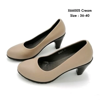 prettycomfort รองเท้าคัทชู ใส่ทำงาน นักเรียน ทรงหัวมน ส้นสูง3นิ้ว วัสดุหนังพียู พื้นนิ่ม เบา X66005