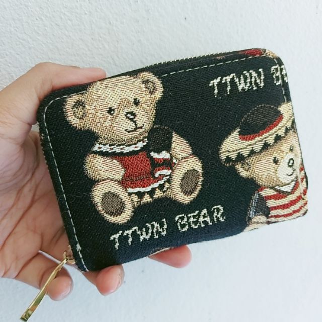 กระเป๋าใส่บัตร TTWN BEAR แท้ 100% ลายหมีพื้นสีดำ